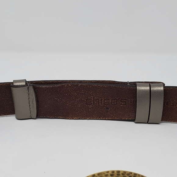 CHICOS ADJUSTABLE METALLIC WIDE LEATHER BELT DOUBLE HAMMERED METAL BUCKLE WOMEN - Picture 6 of 12